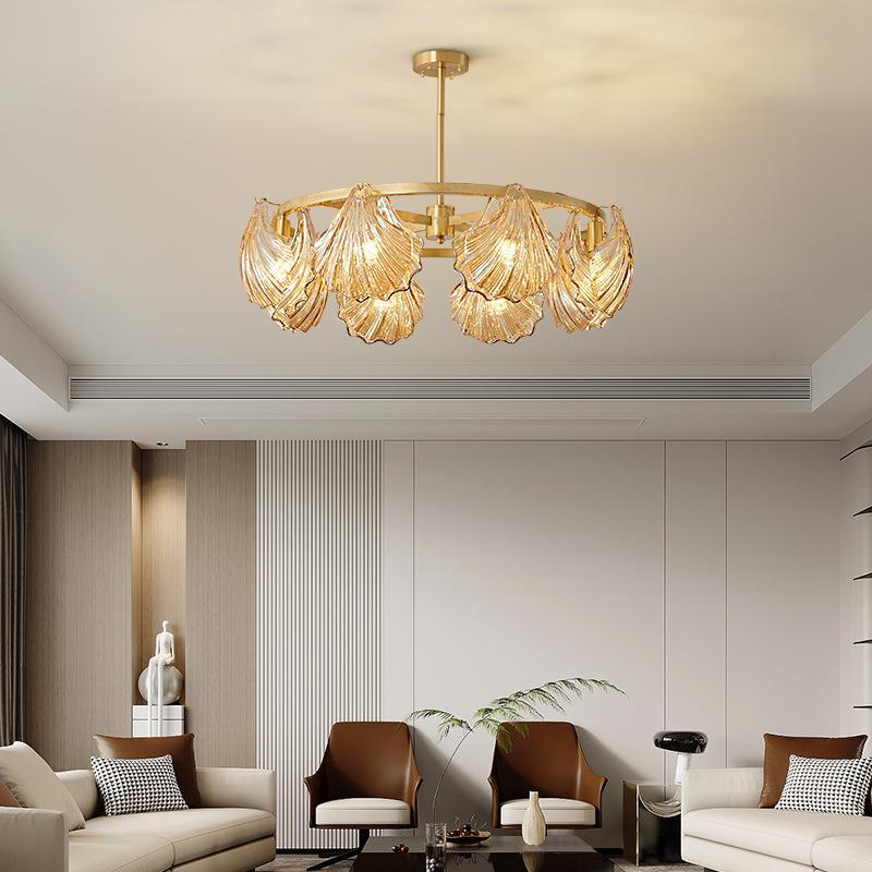 Zhongshan Factory Exhibition Hall All-Copper Modern Light Luxury High-End Gray Chandelier Amber Art Glass Chandelier Living Room Dining Room