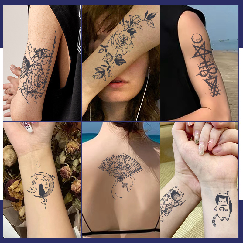 Cross-Border Herbal Tattoo Stickers Juice Semi-Permanent High-End Flower Arm Grass Waterproof Male Long-Lasting Stickers Ins Style Female