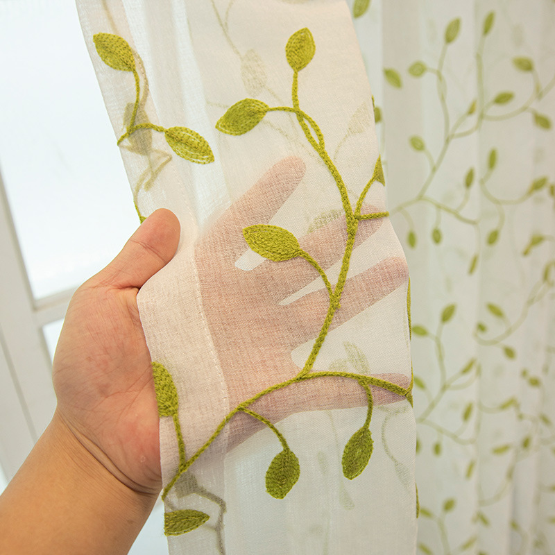 Cross-border screen curtain American Amazon embroidered green leaf AliExpress one-piece delivery finished Screen Curtain Factory wholesale