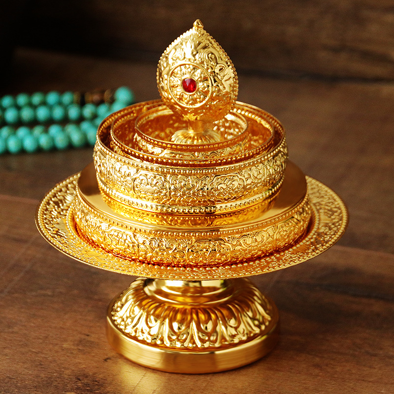 Small Alloy Mandala Tray with Eight Auspicious Symbols, Mandala Tray for Meditation, Mandala Tray with Gemstone Holder, Small Size