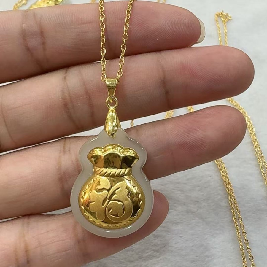 Special Offer Gold Inlaid Jade Laughing Buddha Guanyin Pendant Passepartout Lucky Bag Blessing Transfer Beads Douyin Live Broadcast Gift