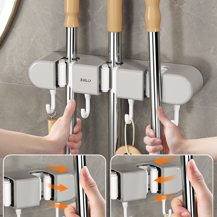 Wall-mounted mop clip rack punch-free hook balcony bathroom bathroom buckle fixed broom storage rack