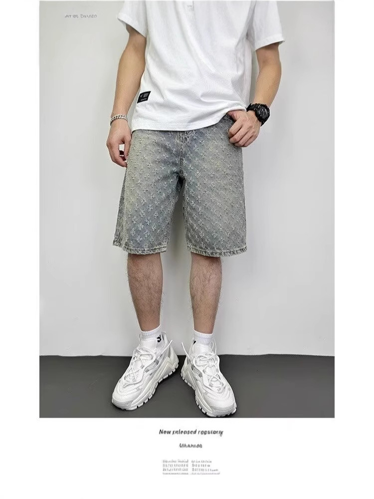 Denim Shorts Men's Summer Men's Tooling Pants Loose Straight Mid-Pants Loose Waist American Style High Street Fashionable Shorts
