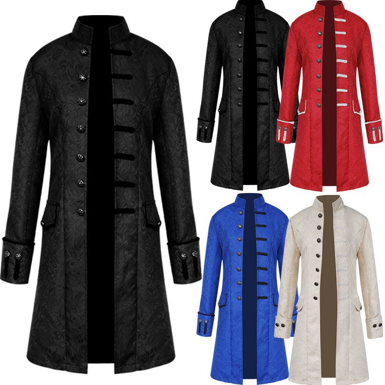 2025 Spring and Autumn New Fashion Black Retro Men's Stand Collar Long Sleeve Dance Suit Dress Foreign Trade Clothing