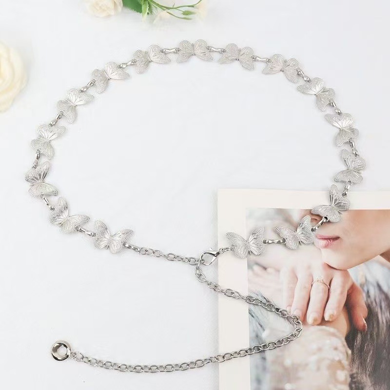 Y2K Butterfly Metal Waist Chain Women's Niche Design High-End Ins Silver Chain Belt Retro Ethnic Style Accessories