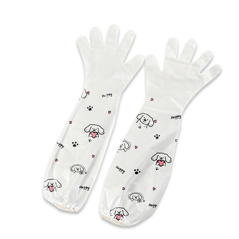 Disposable Arm-Length Gloves, Cpe Printed, Thickened, Waterproof, Oil-Proof, Kitchen Dishwashing, Extended Length, Household Cleaning Gloves