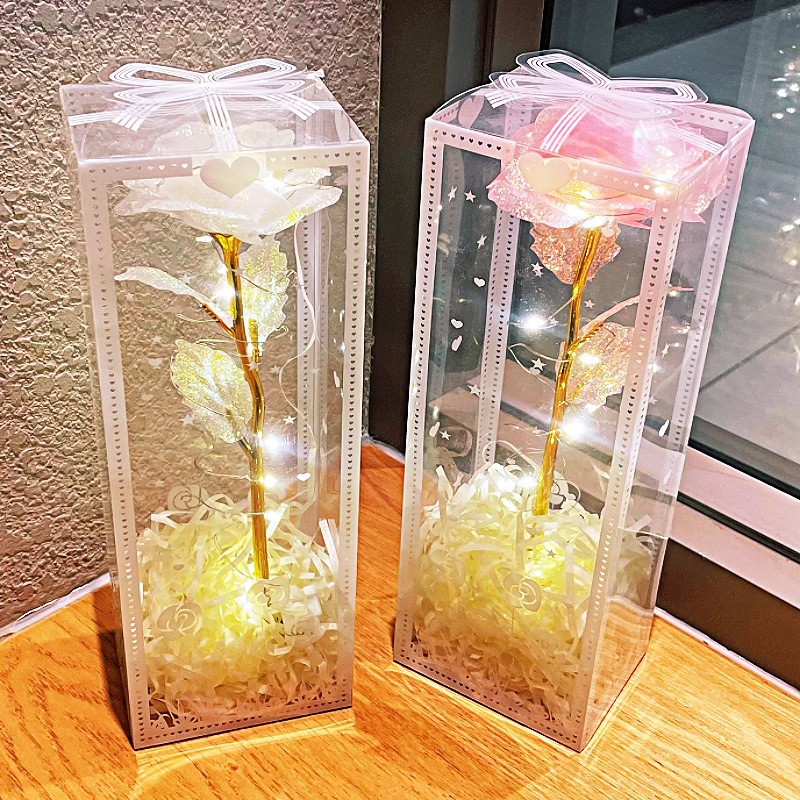 Wholesale Night Market Park Stalls Glowing Gold Eternal Flower Artificial Rose Bouquet Chinese Valentine's Day Couple Creative Souvenirs