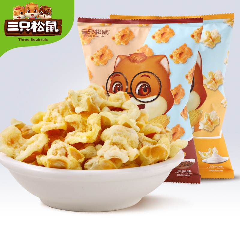[Three Squirrels Gold Corn Flower Cream Flavor/70g] Leisure Snack Puffed Popcorn Cream Flavor