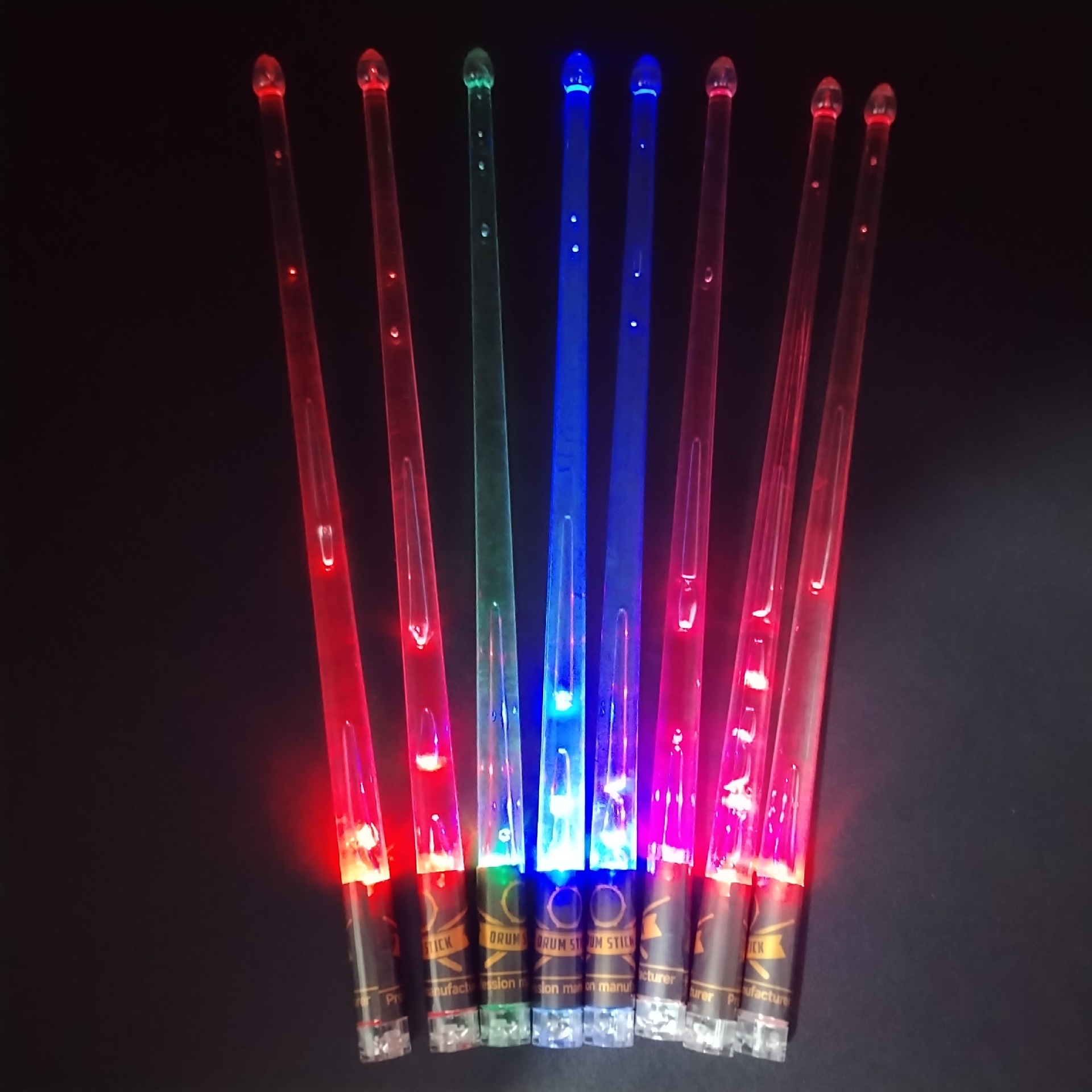 Светящиеся многоцветные перезаряжаемые барабанные палочки с вибрацией, с переключателем, USB зарядка, смена цветов, полимер, устойчивый к ударам