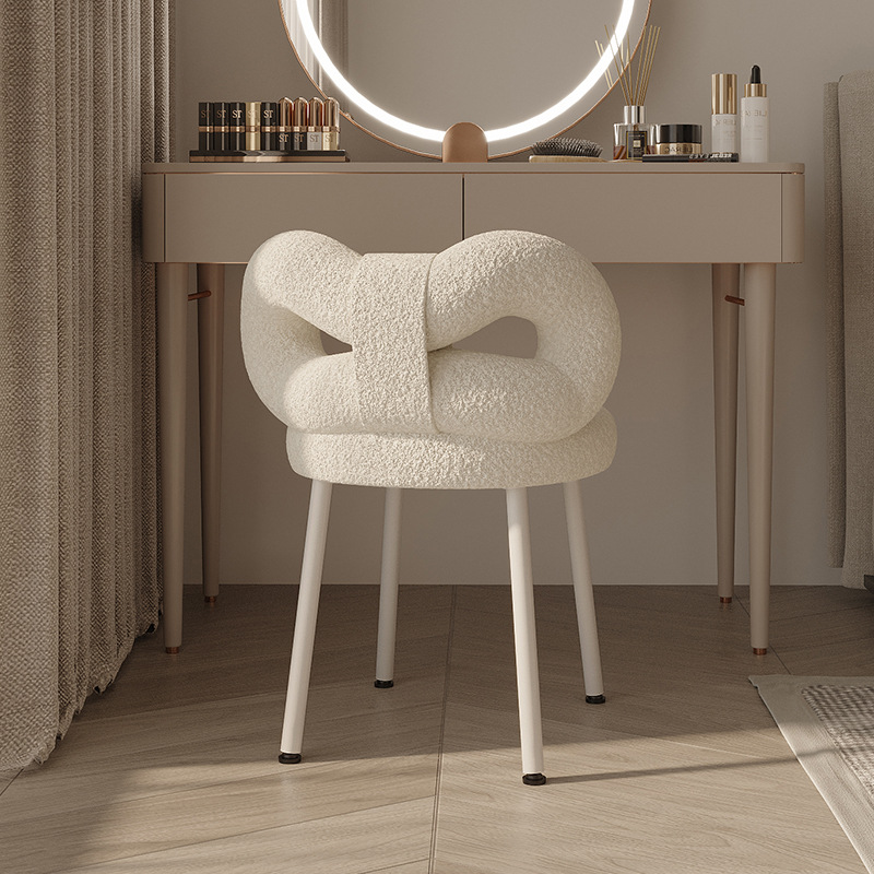 Cream Style Designer Makeup Chair Modern Simple Girl's Bedroom Bow Cashmere Dressing Table Stool Chair
