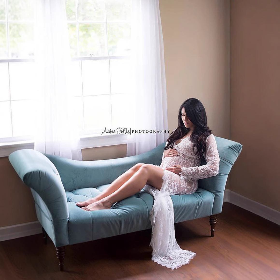 AliExpress Ebay Pregnant Women Photograph Lace Long Dress Foreign Trade Pregnant Women's Front Lace Dress 8849