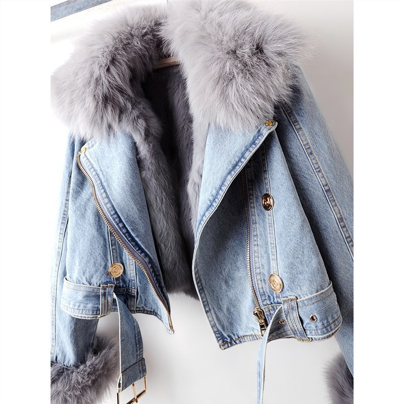 2025 Winter Fashion Faux Fox Fur Collar Rabbit Fur Lining Thickened Warm Coat Women's Short Jacket Trendy Top