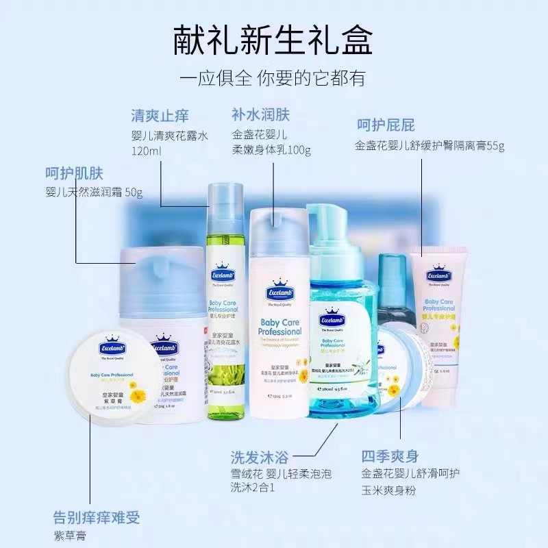 Royal baby baby eight-piece skin care products summer care talcum powder mosquito repellent hand sanitizer moisturizing body suit