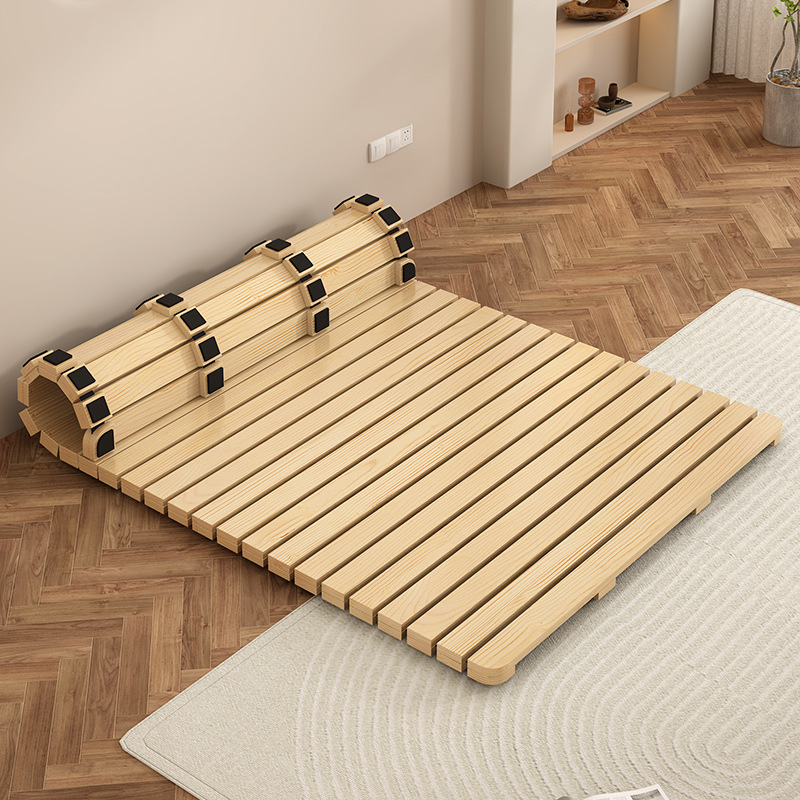 Solid Wood Floor Bed Thickened Hard Bed Board Tatami Moisture-Proof Breathable Row Frame Rental Room Foldableing Floor Bed Frame