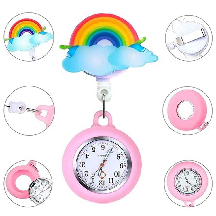 Easy-pull Buckle Nurse Watch Telescopic Rope Nurse Watch Cute Nurse Hanging Watch Student Exam Pocket Watch Silicone Watch Set Chest Watch