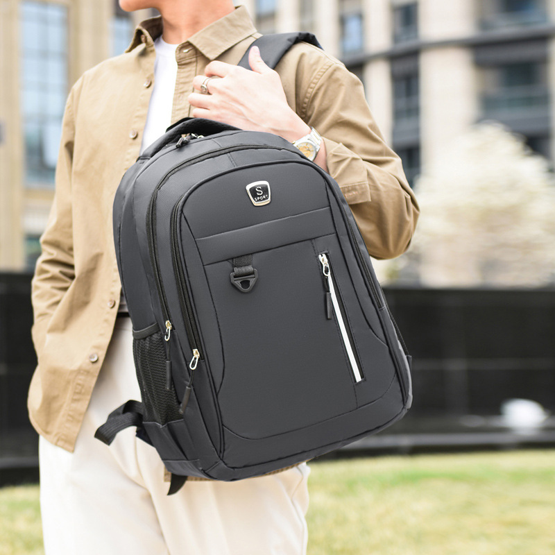 Business Backpack Men's Commuter Short-distance Business Travel Large Capacity Laptop Bag Solid Color Simple Casual Backpack