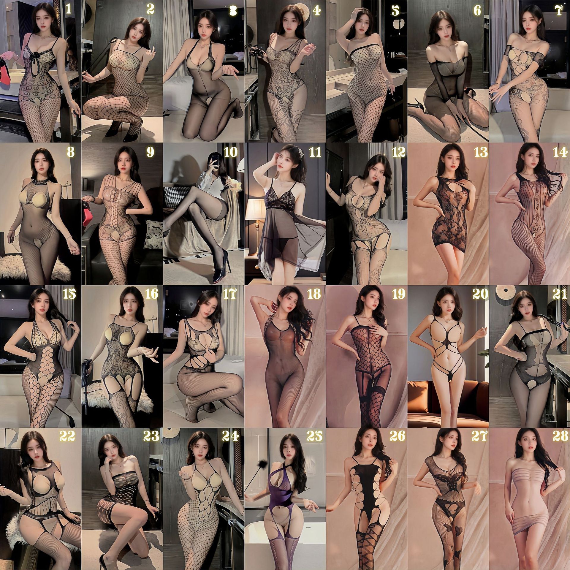 Sexy Lingerie Women's Sleepwear Crotchless No-Take-Off One-Piece Fishnet Bodysuit Tight-Fitting Pure Desire Uniform Flirting Black Stockings Temptation