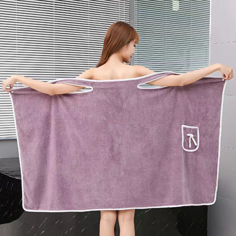 Women's Bath Skirt Coral Velvet Bathrobe Thickened Bath Towel Wearable Bow Pocket Suspender Bath Skirt