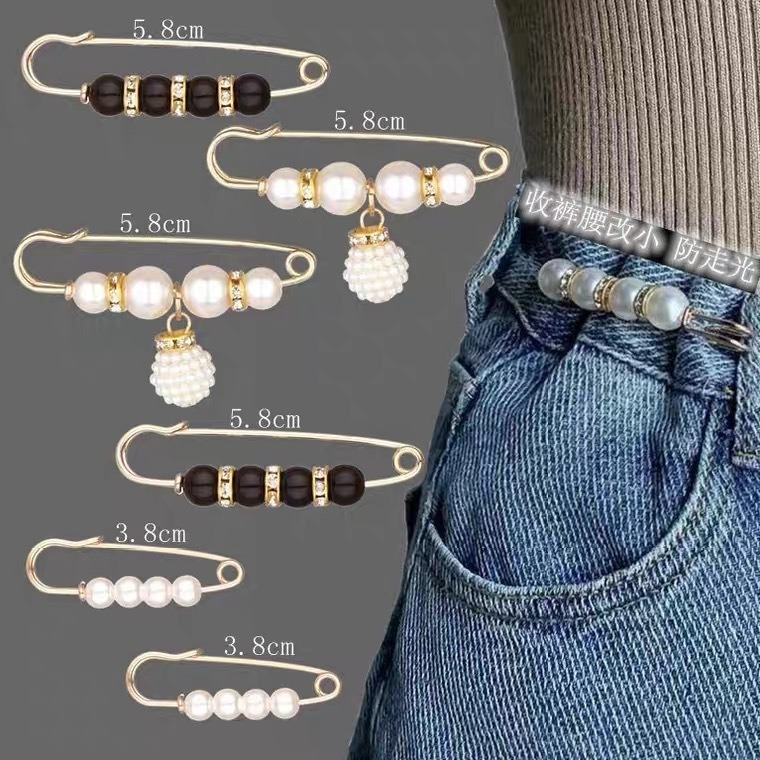 New Sweet All-match Pearl Waist Change Small with Belt Skirt Waist Artifact Women's Pin Anti-light Brooch