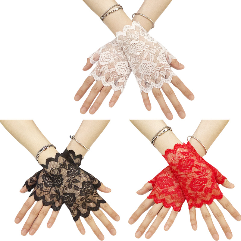 Женские короткие кружевные перчатки без пальцев, цветочные кружевные перчатки для вождения, защиты от солнца, свадебные и формальные перчатки