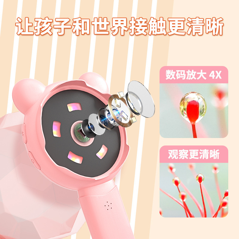 Children's Digital Magnifying Glass Handheld Portable Digital High-Power High-Definition Eye Protection Insect Plant Observation Cartoon Primary School Students