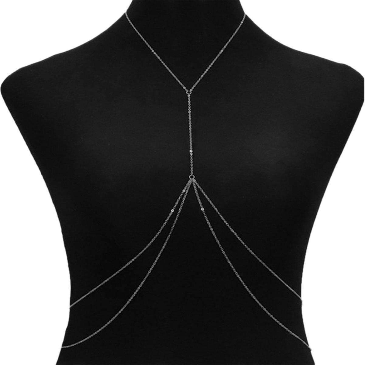 European and American women's accessories simple sexy tassel chest chain fashion alloy double body chain integrated chain