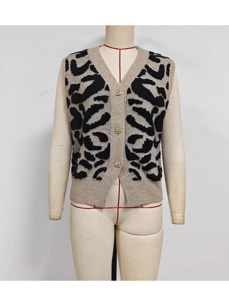 Foreign Trade Cross-Border Leopard Print V Neck Knitted Cardigan Jacket Women's Autumn and Winter Popular Fashion Casual Sweater