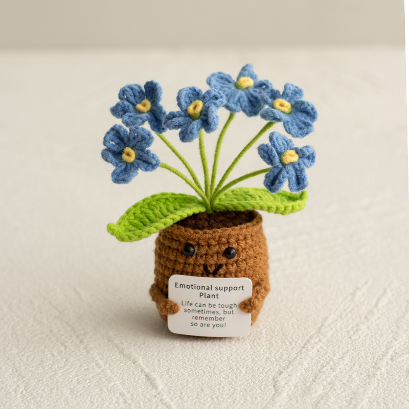 Cross-Border Positive Energy Knitted Flower Plant Potted Finished Wool Artificial Flower Desktop Ornament Handheld Card Doll