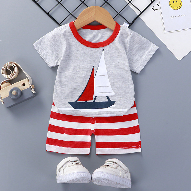 Factory Direct Sales Summer Baby Cartoon T-Shirt Two-Piece Set Casual Boys and Girls Home Clothes Kidsren's Short-Sleeved Suit