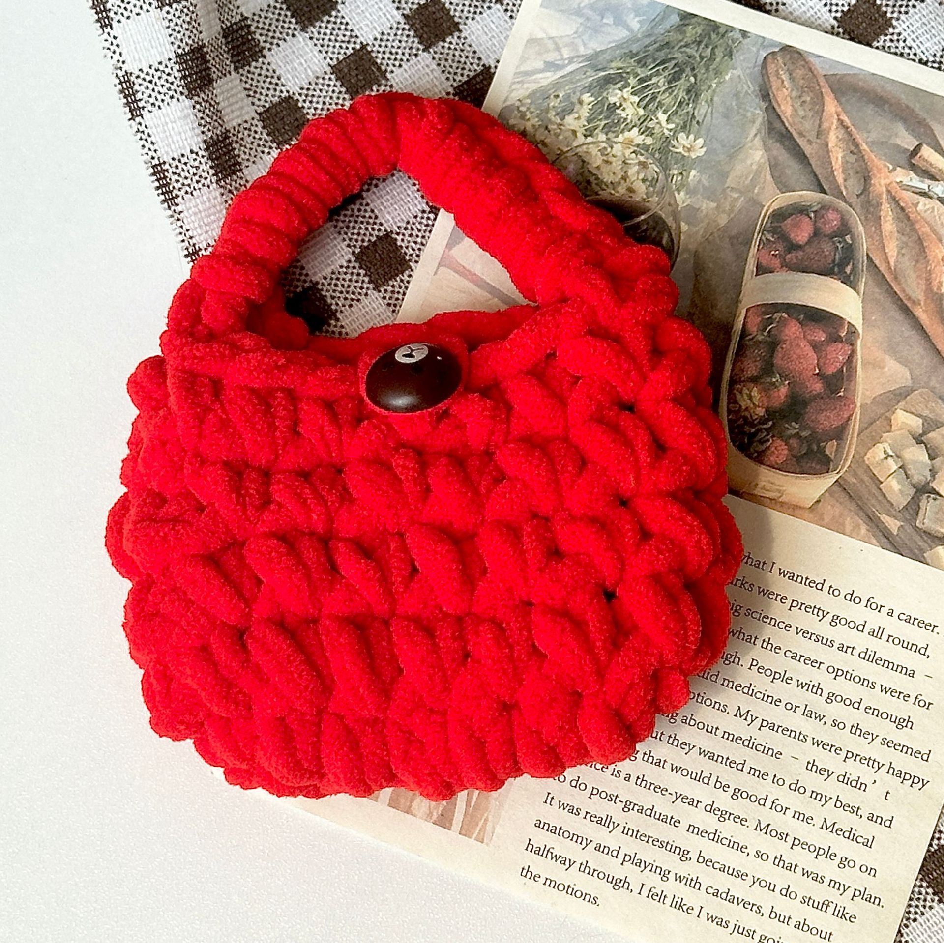 Crocheted Cotton Thread Pure Color Headphone Wool Bag Finished Crochet Hand-Knitted Headphone Bag Bluetooth Headphone Protective Cover Bag