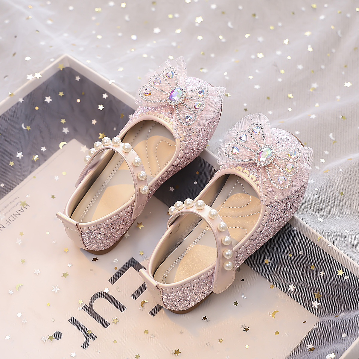 Girls' Princess Shoes 2025 Spring and Autumn Girls' Aisha Crystal Shoes New Year's Day Performance Children's Soft-soled Leather Shoes Baby Shoes