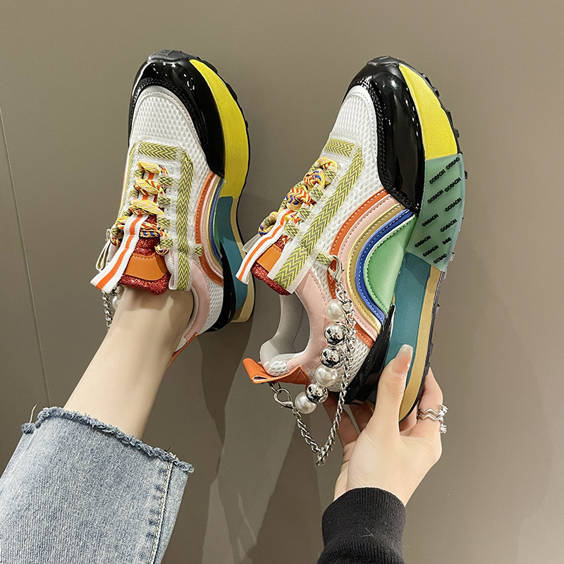 Foreign Trade Dad Shoes Autumn and Winter Thick-Soled Small Height-Increasing Pearl European Sports Trendy Shoes