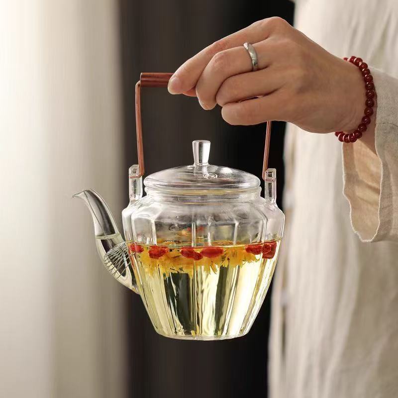 High Borosilicate Heat-Resistant Glass Teapot with Handle for Home Use, Suitable for Brewing Green Tea, Flower Tea, Fruit Tea, and Decanting