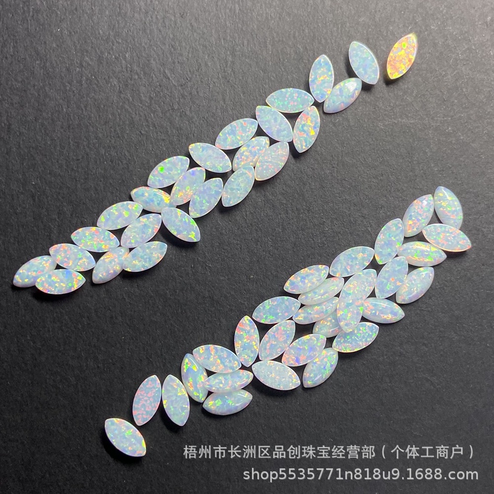 Manufacturer Wholesale Marquise-Shaped Synthetic Opal Loose Stone Ring Surface Op17 White Artificial Opal Australian Opal Flats Bottom Plain Surface