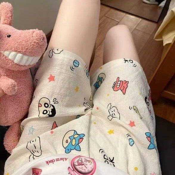 Summer Floral Shorts Women's Pajamas Ins Style Sports High Waist Wide Leg Thin Casual Loose Home Pants Walking Pants