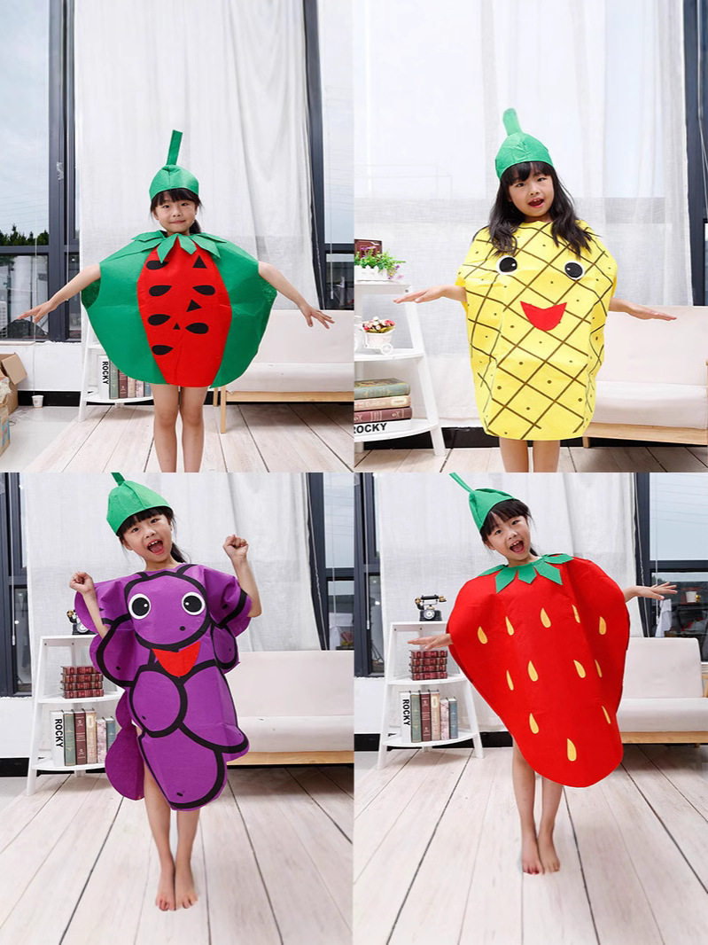 Children's Day Fruit and Vegetable Environmental Performance Clothing Strawberry Apple Pineapple Grape Pepper Parent-Child Performance Clothing