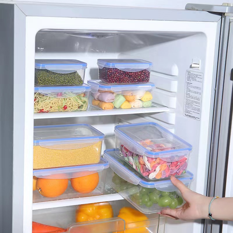 Rectangular Refrigerator Storage Box with Lid Sealed Plastic Fresh-keeping Box Microwave Heating Lunch Box with Lid for Office workers