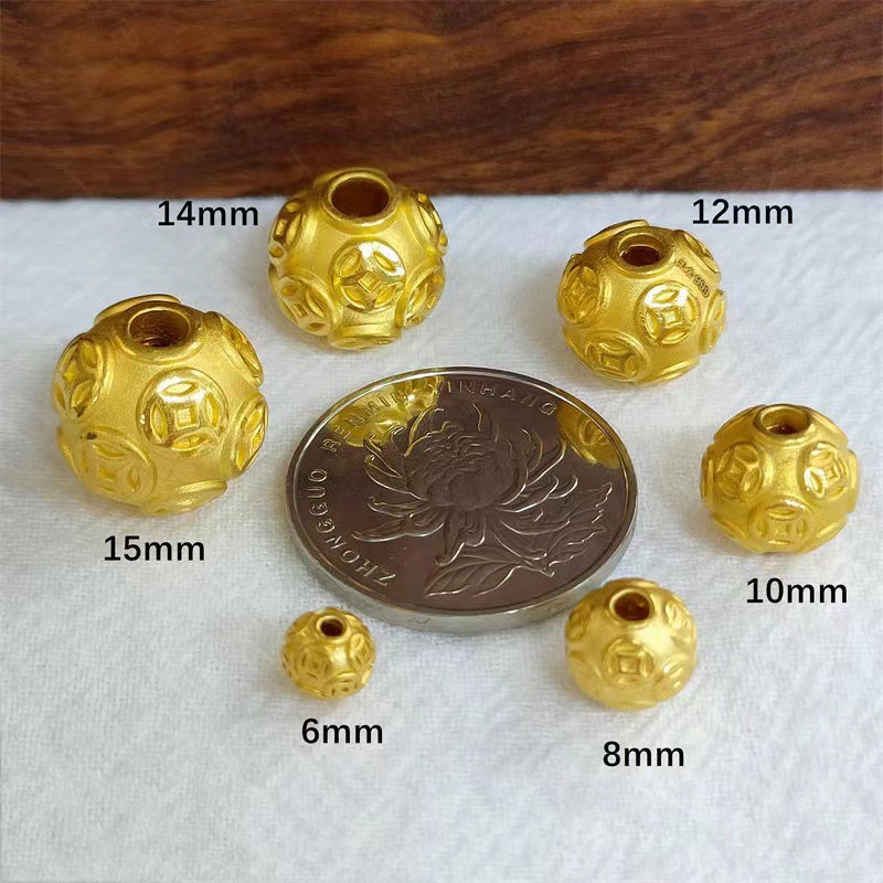 Gold 999 gold beads 3D hard gold transfer beads DIY gold beans 3d hard gold round beads pure gold wholesale