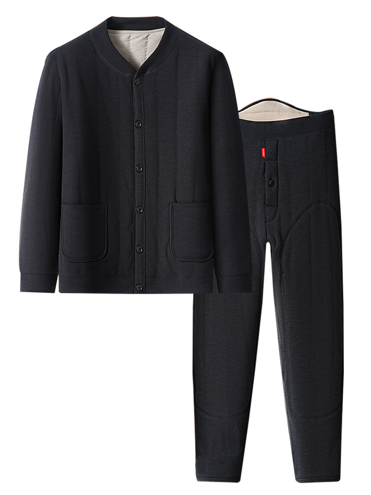 Middle-Aged and Elderly Men's Thermal Intimates Set, Dad's Winter Clothing, Velvet Cardigan, Cotton Coat, Grandpa's Winter Thickeneded Clothing