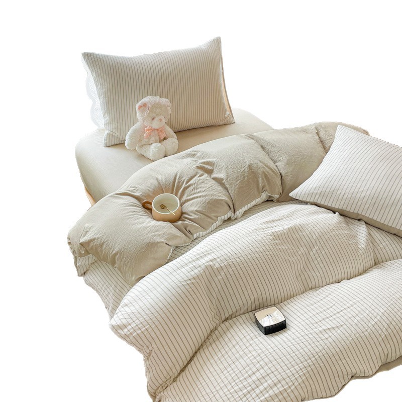 Skin-Friendly Washed Cotton Student Dormitory Three-Piece Striped Type a Single and Double Quilt Cover Pillowcase Cross-Border Dropshipping Manufacturer Wholesale