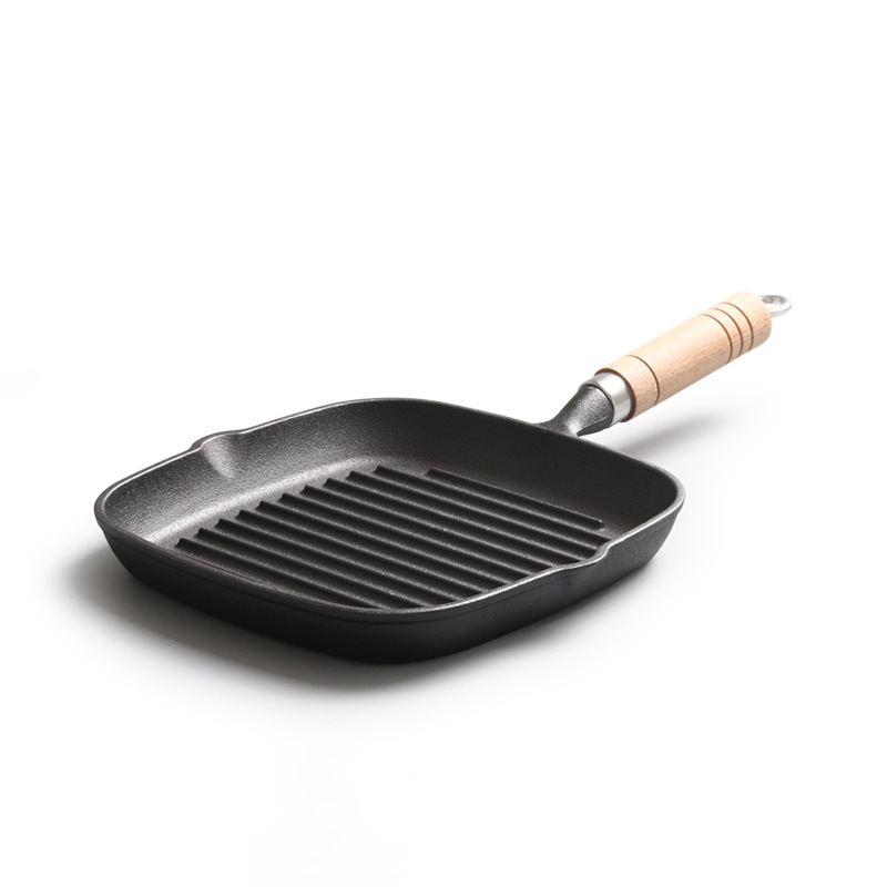 Cast Iron Steak Pan Grill Pan Multifunctional Non-Stick Striped Model with Oil Spout Stove and Electric Compatible European Style Cast Iron