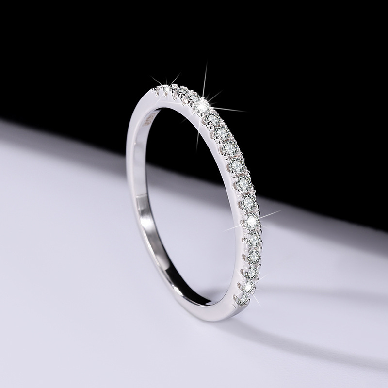S925 Sterling Silver Row Ring Mosan Diamond Ring Women's Stacked Simple Tail Ring Couple Ring Wholesale Direct Selling