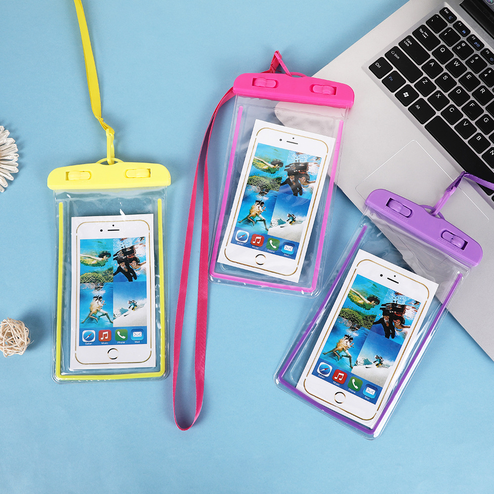 Luminous Mobile Phone Waterproof Bag Pvc Transparent Touch Screen Rainproof Sealed Cover Outdoor Sports Hanging Neck Mobile Phone Case