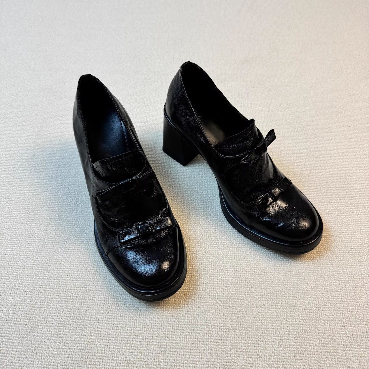 British Style ~ New French Loafers for Women with Chunky Heels, Slip-On Bow Versatile Small Leather Shoes for Women