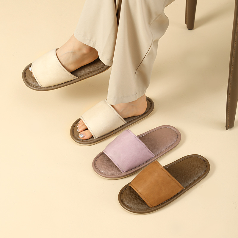 Ultra-thin Bottom Leather Linen Slippers Japanese Casual Comfortable Breathable Spring and Summer Soft Bottom Silent Couple's Home Shoes