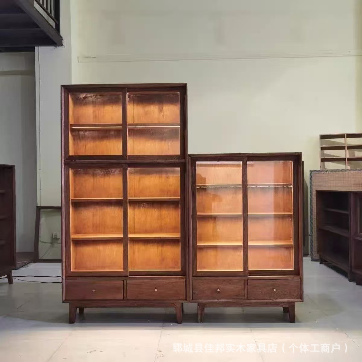 Wabi-Sabi Style Solid Wood Sideboard, Antique Style Display Cabinet, B&B Living Room, Wall-Mounted Low Cabinet, Coffee Cabinet, Glass Storage Cabinet