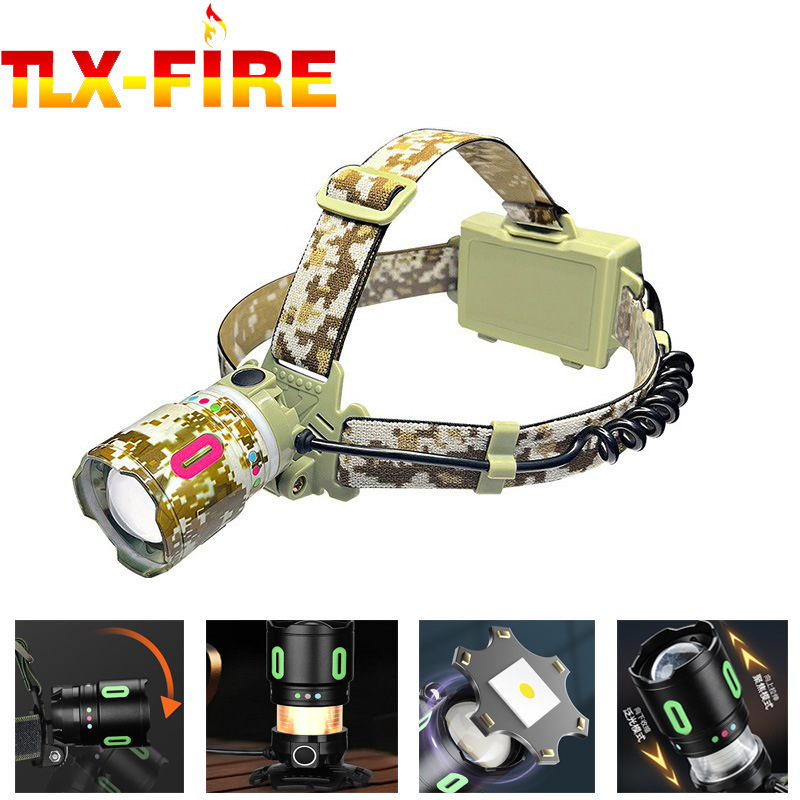 Налобный фонарь с белым лазером для кемпинга, дальнобойный светодиодный фонарь, камуфляжный цвет, перезаряжаемый налобный фонарь