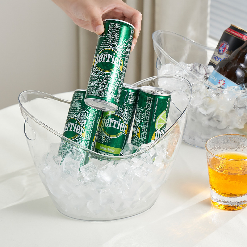 4L Plastic Ice Bucket Large Capacity Beer Champagne Bucket Transparent Satchel Ingot Ice Bucket Ktv Commercial Red Wine Ice Bucket