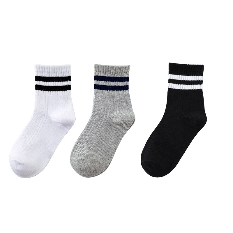 Children's Socks Wholesale Thin Boys Baby Socks Girls Solid Color Striped Mid-Tube Student Sports Cotton Socks Wholesale