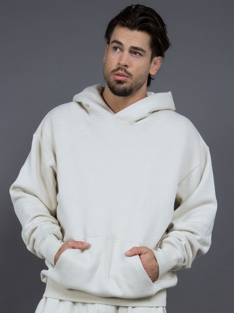 New 400g us size fleece-lined thickened hooded sweater men's American-style loose drop-shoulder solid color couple sweater autumn and winter fashion